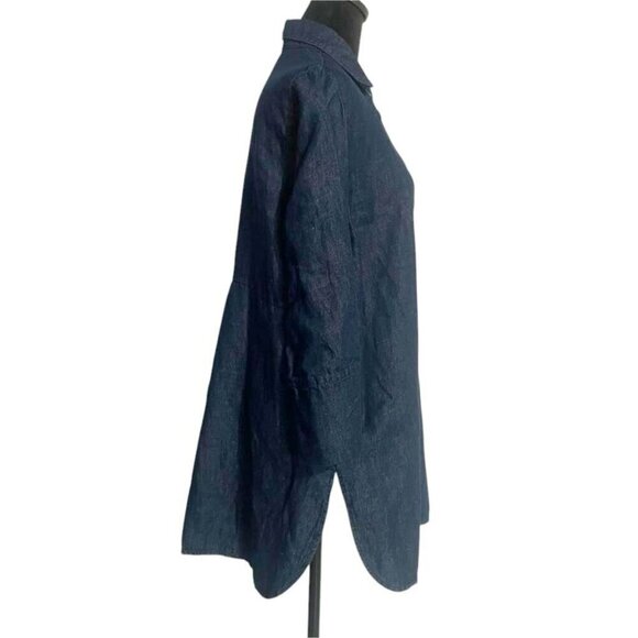 NEW Cut Loose Size Medium Top Blouse Button Down Shirt Collared Flax Boho Denim - Picture 3 of 11